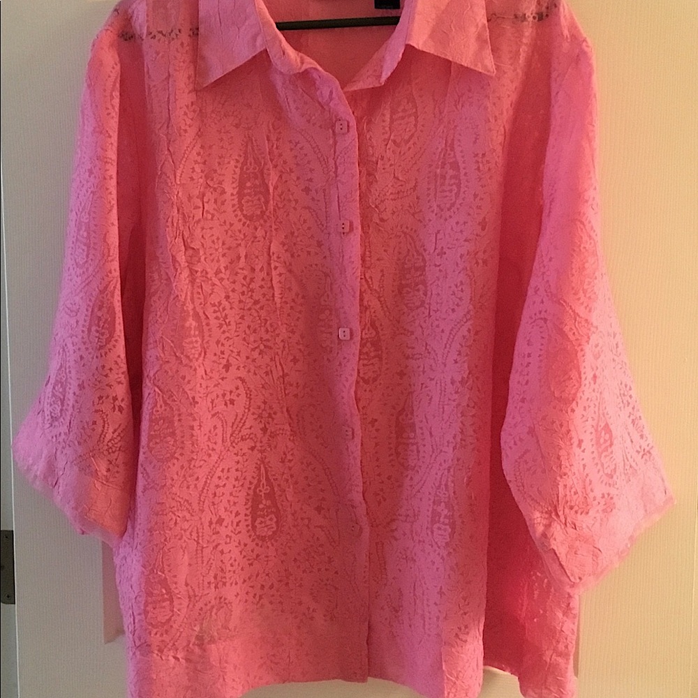 Burn Out Print Pink Button down Blouse